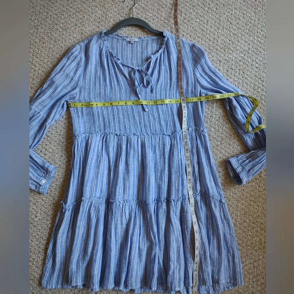 Rails Everly Ludlow Stripe Tiered Dress Rayon Linen Blue White S